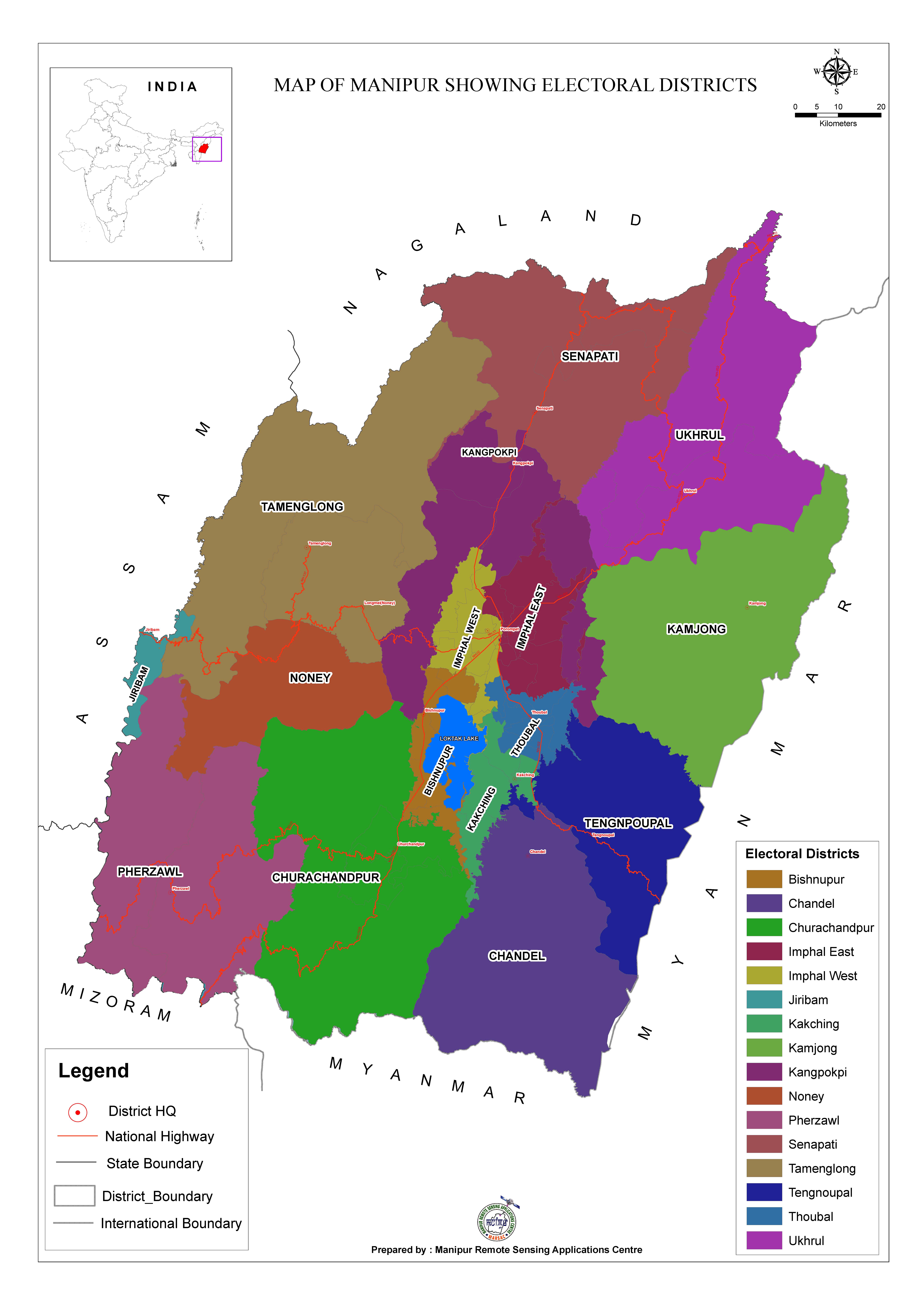 Map depicting 16 electoral districts within the state